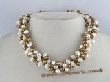 tpn019 three twisted strands 6-7mm white mixing coffee top-drilled pearls necklace