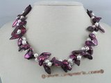 tpn033 Two strands 9*20mm wine red wing pearl twisted necklace