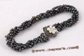 tpn040 Five twisted strands nugget black necklace