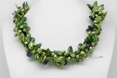 tpn056 three twisted strands 7*12mm green blister pearl necklace with crystal