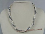tpn094 3-4mm double shiny seed pearl three twisted necklace