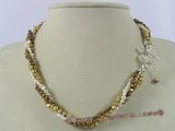 tpn104 Three strands 4-5mm double shiny seed pearl twisted necklace