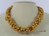 tpn107 Triple strands 6-7mm champagne side-dirlled pearl twisted necklace