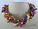 tpn113 Five strands twisted colorful freshwater pearl&amethyst necklace wholesale