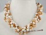 tpn117 White and champagne freshwater nugget pearl twisted neckalce in Five strands