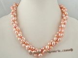 tpn127 6-7mm Pink freshwater rice pearl twisted neckalce in double strands