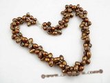 tpn139 Two twisted strand 7-8mm freshwater pearl necklace in chocolate color