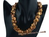 tpn141 Chocolate 12-13mm freshwater coin pearl twisted necklace in triple strand