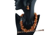 tpn145 7-8mm orange blister pearl and faceted crystal Triple twisted jewelry set