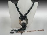 tpn147 Designer top-drilled pearl& shell pendant twisted necklace in black