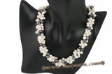 Tpn160 Triple Strands White & Black Dancing pearl Clearance Twisted Necklace