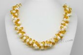 tpn177 Triple Rows White Nugget Pearl & Crystal Twisted Necklace