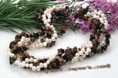tpn185 Five Twisted Strands Dancing Pearl Necklace mixing Tourmaline Beads
