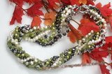 tpn191 multi-strand twist pearl necklace mix nugget pearl  with peridot stone beads