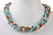 tpn195 Four rows colorful twisted 6-7mm colorful nugget pearl twisted necklace