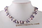 tpn198 Designer Cultured Pearl and  Amethyst Beads Twisted Necklace