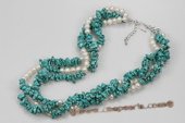Tpn200 Timeless Potato Pearl and Irregular Turquoise Twisted Necklace