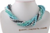 Tpn203 Trendy Six Rows Cultured Pearl and Crystal Twisted Necklace