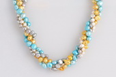 Tpn204 Trendy Four Rows Colorful Cultured Pearl Twisted Necklace