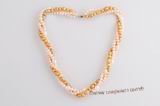 Tpn211 Fashion  Three Rows Colorful Cultured Rice & Potato  Pearl Twisted Necklace