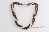 Tpn212 Three row multicolor freshwater pearl&gemstone twisted necklace