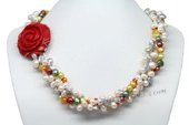 Tpn213 Newest Three Rows Colorful Cultured Pearl Twisted Necklace