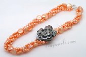 Tpn214 Timeless Three Rows Orange Cultured Pearl Twisted Necklace