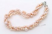 Tpn216 Elegant Triple Strands Purple Cultured Pearl Twisted Necklace