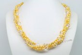 Tpn217 Golden Seed Pearl Twisted Necklace with White Crystal Beads