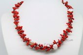 Tpn219 Double Strands Seed Pearl with Coral Beads Twisted Necklace