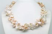 TPN221 Lustre Large Keshi Pearl Two Strands Twisted Necklace