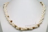 Tpn226 Elegant Rice Shape Seed Pearl Triple Strands Twisted Necklace