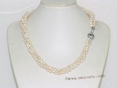 tpn239 4-5mm white nugget freshwater pearl twisted necklace in three strand