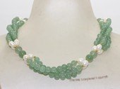 tpn241   6-7mm white rice pearl&green jade twisted necklace in wholesale