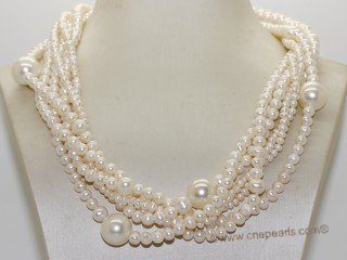 tpn242 Exclusive Six Strands Cultured Freshwater Pearl Twisted Necklace