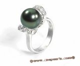 Tpr002 Sterling silver 10-11mm Tahitian Pearl & Swarovski CZ's Ring