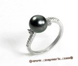 Tpr005 8-9mm Tahitian Pearl Sparkling Jewel Ring in sterling silver