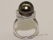 tpr006 Sterling Silver Cubic Zirconia Double Circle Pendant With Tahitian Pearl