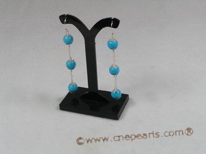 tqe007 Sterling 8mm Turquoise beads dangle Earrings