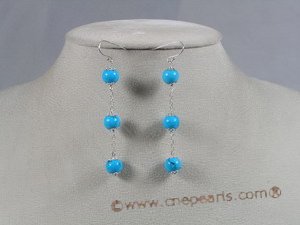 tqe007 Sterling 8mm Turquoise beads dangle Earrings