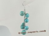 tqe010 8mm round blue turquoise Pierced dangle earrings in wholesale
