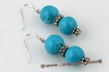 tqe013 Pierced dangle earrings with 10mm round blue turquoise