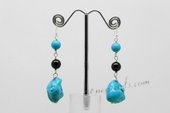 Tqe016 Turquoise And Black Agate Dangle Earrings