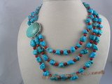 tqn001 three strands irregular shape turquoise necklace wholesale