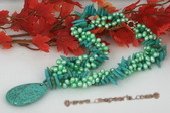 tqn028 green side- drilled pearl & turquoise tiwsted necklace wholesale