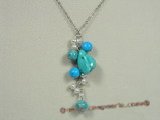 tqn039  blue nugget turquoise beads Y Style necklace with metal chain