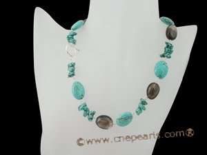 tqn045 Modern Oval Turquoise and smoking quartz Necklace in wholesale