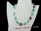 tqn045 Modern Oval Turquoise and smoking quartz Necklace in wholesale