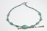 tqn054 irregular turquoise necklace with 3-4mm button pearl