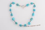 tqn057 Fashion blue nugget turquoise necklace with baroque turquoise and crystal bead